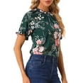thumbnail image 5 of INSPIRE CHIC Women's Blouse Floral Ruffled Short Sleeve Ruffle Neck Casual Blouses XL Green-Floral, 5 of 7