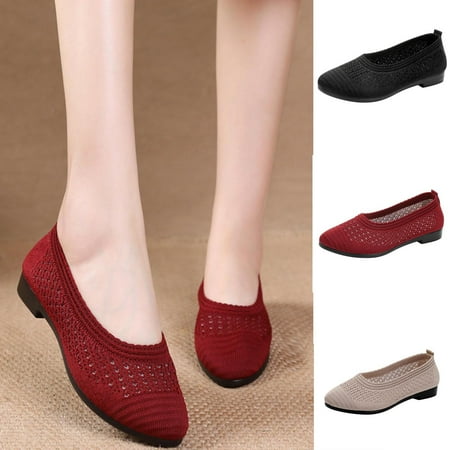 

Fesfesfes Womens Shoes Dressy Casual Almond Toe Fly-mesh Slip-on Flats Solid Color Lightweight Shoes 35(5)