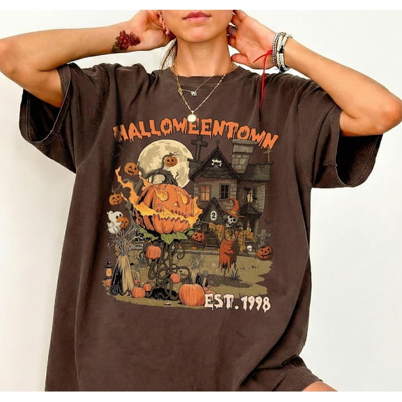 Halloweentown Est 1998 T-shirt, Haunted House, Scarecrow Skeleton, Full Moon Halloween Tee