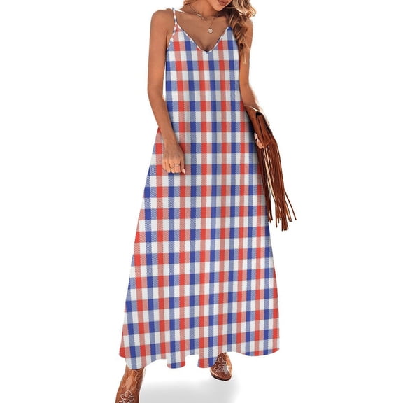 White Red Blue Tartan Plaid Sleeveless Dress Loose Women's Dress Dresses Luxury Evening Dresses