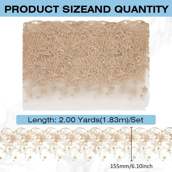 2 Yards Starfish Embroidery Tulle Lace Trim 6inch Gold Shell Lace Mesh Fabric Lightweight Vintage Sewing Lace Trim Fabric for Dress Clothing Applique DIY Crafts Decoration