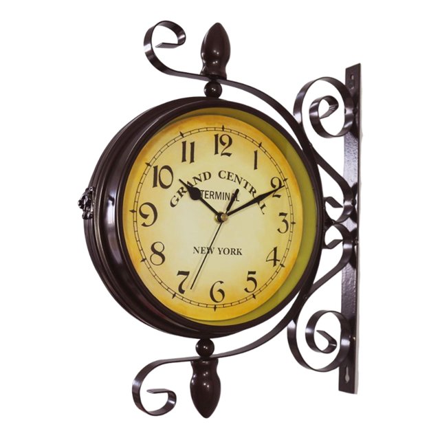 Reloj de pared de doble cara con adorno de , redondo, retro, decorativo, silencioso, para patio, oficina, sala de estar, cafetería, interior