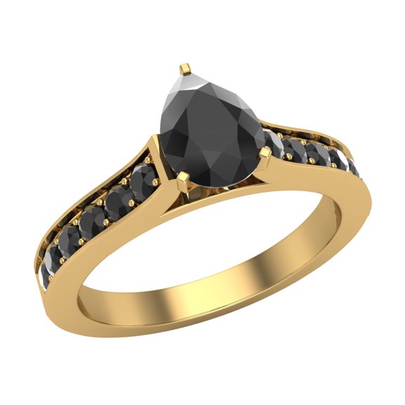 Black Diamond Engagement Ring for Women Pear 0.75 Carat 14K Gold (Black, AAA)