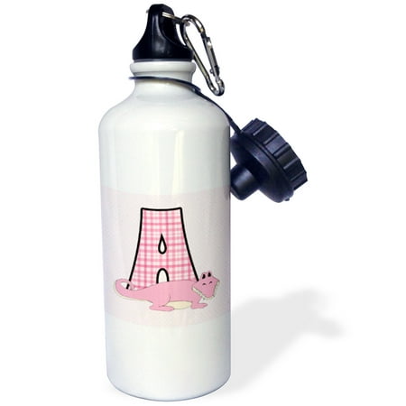 3dRose A is for Alligator in Pink for Girls Baby and Kids Monogram A in Gingham Prints, Sports Water Bottle,