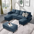 thumbnail image 5 of Pingliang Home 101" Convertible Sectional Sofa with Ottoman Coffee Table,U Shaped 4 Seat Sofa Couch with Storage Pockets,Modern Linen Sofa Bed with 3 Ottoman for Living Room Apartment Office Studio, 5 of 12