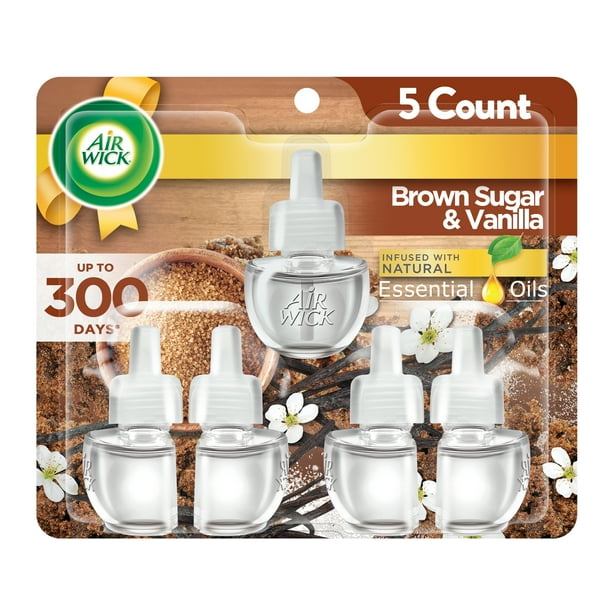 Air Wick Plug in Scented Oil Refill, 5 ct, Brown Sugar and Vanilla, Air