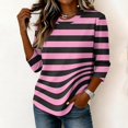 thumbnail image 5 of JULMCOMO Shirts for Women Striped Crew Neck 3/4 Sleeve Trendy Loose Fit T Shirts Color Block Casual Comfy Tunic Tops Pink S, 5 of 6