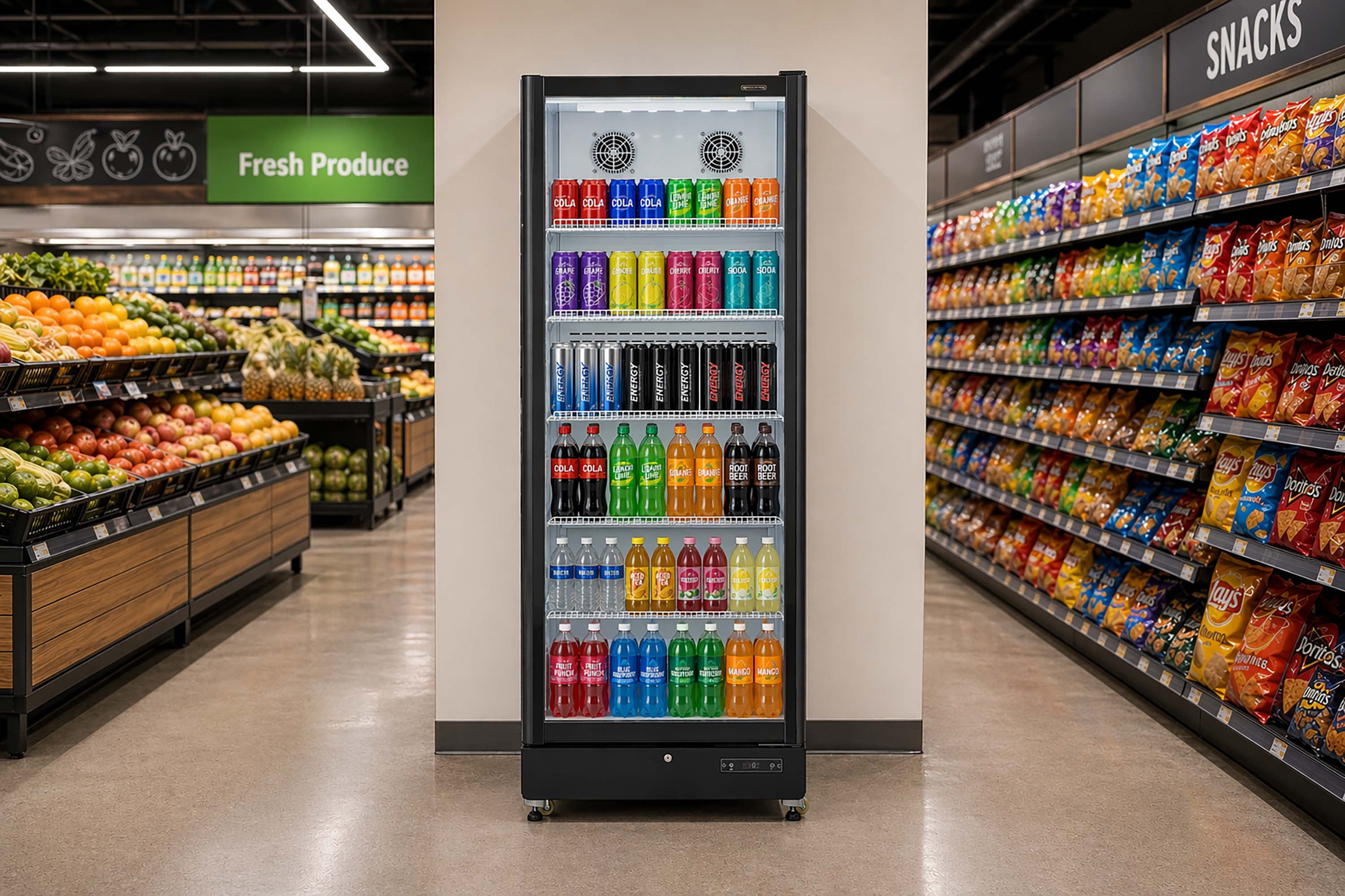 Hamilton Beach 17 cu. ft. Commercial Glass Door Display Fridge, Frost-Free Beverage Refrigerator with LED Lighting, Adjustable Shelves, Digital Temperature Control