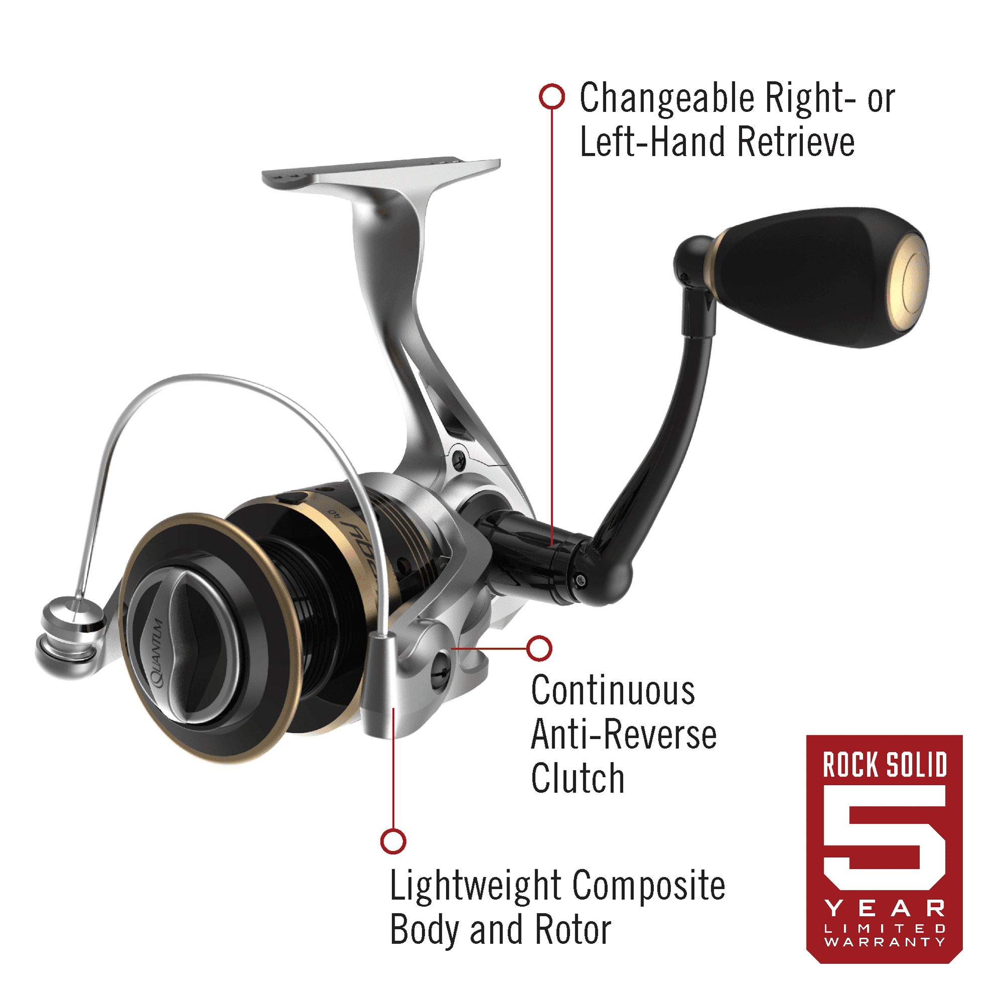 Quantum Optix Spinning Fishing Reel, 4 Bearings (3 + Clutch), Anti-Reverse  with Smooth, Precisely-Aligned Gears
