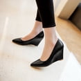 thumbnail image 2 of Women's shoes pointed toe slope heel single shoes female shallow mouth high heel hotel work shoes, 2 of 5