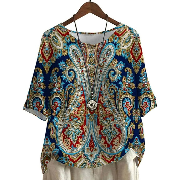 CLOOCL Plus Size Women Blouse Mid Sleeve Shirts Perris Vortex Printed Vintage Style Tops