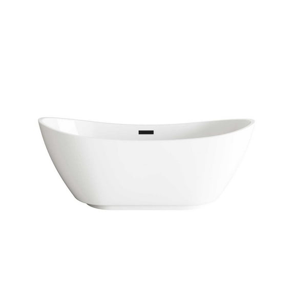 Elegant Kitchen and Bath 62 inch Soaking Bathtub in Glossy White with Matte Black Trim