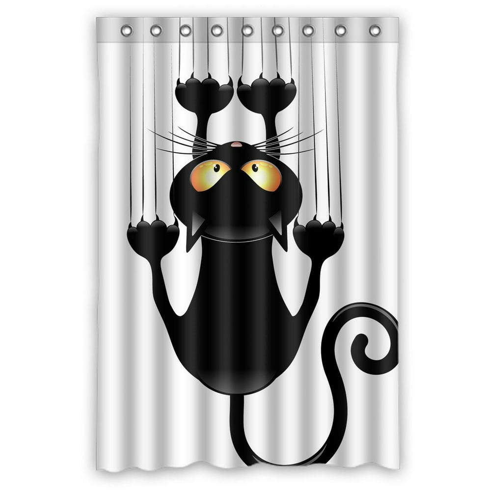 GCKG Cute Black Cat Waterproof Polyester Shower Curtain Bathroom Deco 48x72 inches
