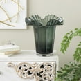 thumbnail image 2 of DecMode 14" Floral Tulip Inspired Ombre Green Glass Vase with Wavy Opening, 2 of 10