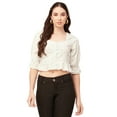 thumbnail image 1 of Moomaya Women Short Top Sweetheart Neck Elbow Sleeves Crop Top, 1 of 8