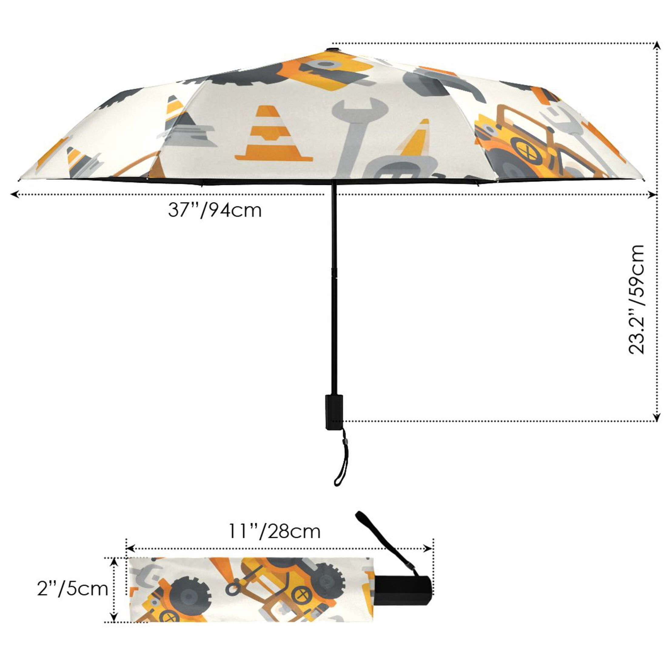 ALAZA Cartoon Vehicles Trucks UPF 50+ Compact Folding Umbrella for Rain Travel Umbrella Packable