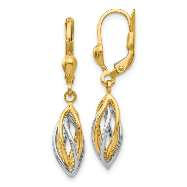 14k Two Tone Gold Dangle Leverback Earrings Drop