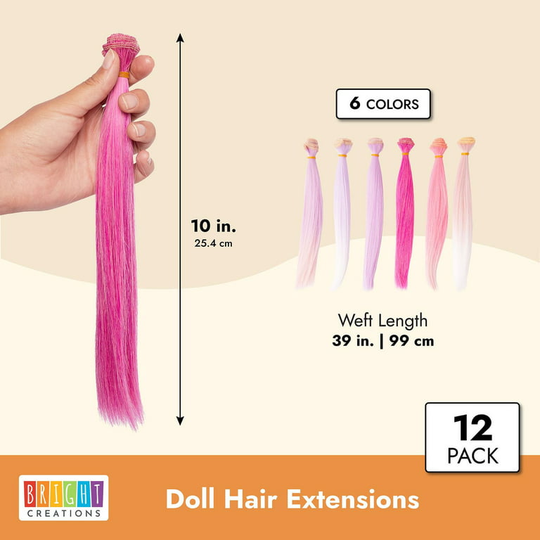 Heat Resistant Doll Hair Extensions, Long Straight Synthetic Wefts (39 in, 12 Pack)