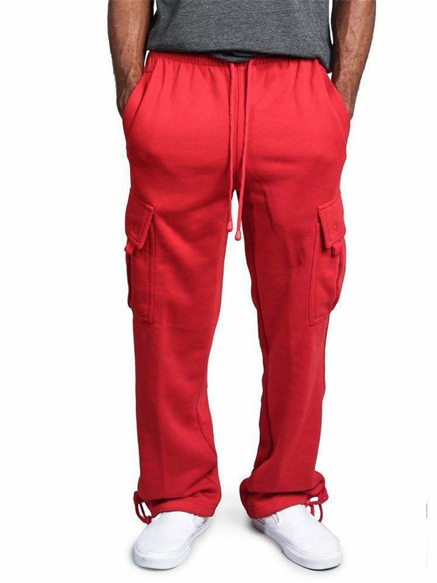 Suanret Men Straight Leg Jogger Heavy Weight Fleece Cargo Pocket Sweat Pants