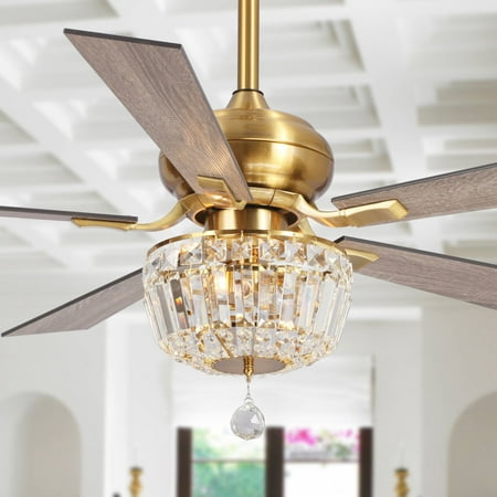 

EILEEN GRAYS LLC. 52-inch Brushed Gold Wood 5-Blade Crystal LED Ceiling Fan with Remote