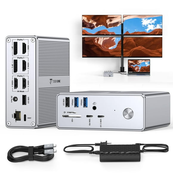 TobenONE Quad Monitor Docking Station with 4 HDMI, 18-in-1 DisplayLink Docking Station with 120W Charger, USB C Dock for Thunderbolt 4/3, USB-C Windows, MacBook(4 USB, 2