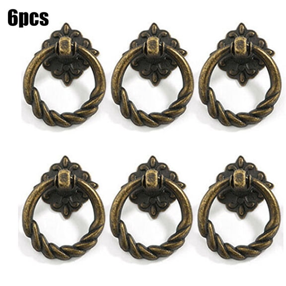 Fule Antique Drawer Pulls Bronze Ring Dresser Knobs Drawer Handles Vintage Cabinet Knob 1.57 Inch for Nightstand Cupboard Drawer Cabinet Pull with Screws Hardware Kitchen Cupboard Pull(6 Pack)