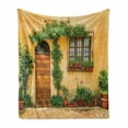 thumbnail image 1 of Garden Soft Flannel Fleece Throw Blanket, Still Life Photo of Old House's Interior Floral Planrs and Door, Cozy Plush for Indoor and Outdoor Use, 50" x 60", Pale Orange Fern Green, by Ambesonne, 1 of 6