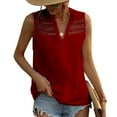 thumbnail image 1 of Blusa de verano para mujer, color rojo vino, cuello en V, sin mangas, con encaje recortado, blusa para mujer, color rojo vino XXL, 1 of 5