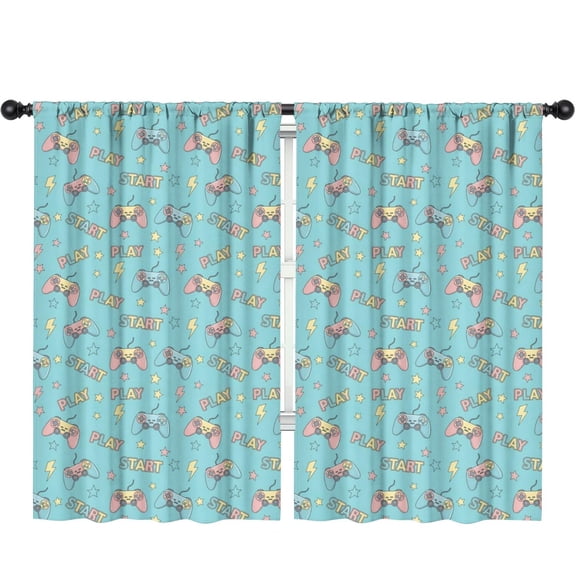 Blackout Kids Curtains,Game Controller Blue Pattern Children's Insulated Curtains Set Of 2,Bedroom Essentials,Toddler Room Decor 52"x84"