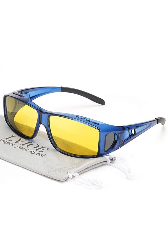 Wrap Around Night-Vision Glasses, Fit Over Prescription Glasses with HD Polarized Yellow Lens Night-Driving Glasses