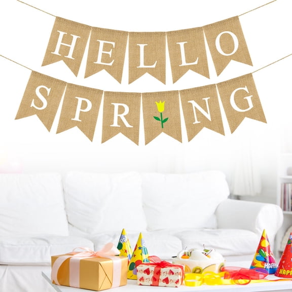 HOMEMAXS HELLO SPRING Letters Bunting Banner Decorative Colorful Linen Burlap Banner Swallowtail Flag Party Supplies