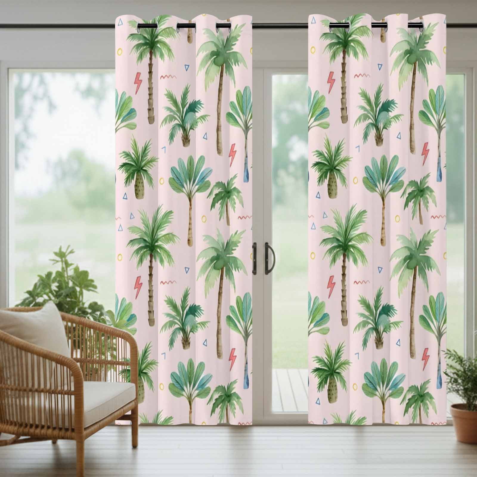 Tropical Palm Tree Outdoor Curtains for Patio, Lightning Summer Forest Pink Boho Sunshade Privacy Drapes Grommet Waterproof Outside Curtains for Porch/Cabana/Balcony 54"x 108", 1 Panel