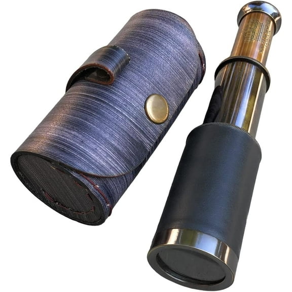 6" Handheld Brass Telescope with Leather Case Pirate Navigation Marine Antique Telescope Collectible Nautical Decor Spyglass Gifts Rustic Vintage Home & Office Decor