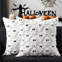Halloween Pillow Covers 18x18 Set of 2 Ghosts Decorative Throw Pillow Covers Holiday Canvas Embroidered Cushion Covers for Couch Sofa Bed Living Room