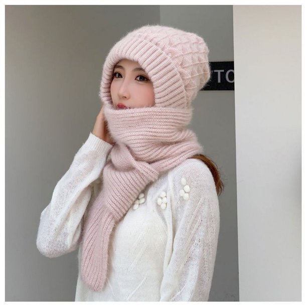 Gorro de punto cálido de moda para otoño e invierno, bufanda, gorro de lana integrado, gorro con protección para las orejas
