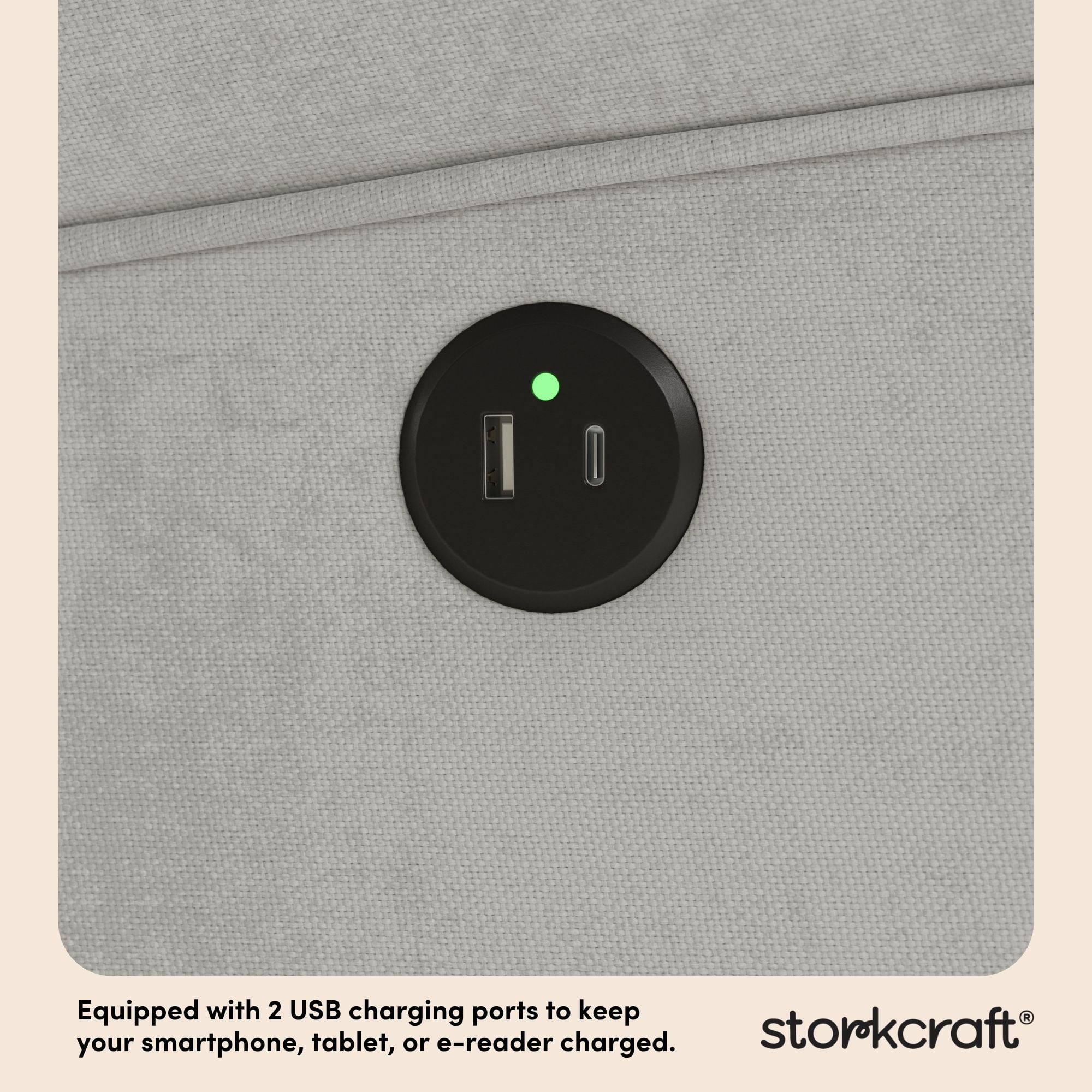 Storkcraft Serenity Wingback Upholstered Recline Glider with USB