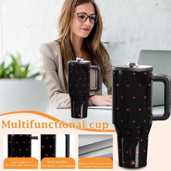 40oz Traveler Valentines LIMITED EDITION Queen of Hearts Stainless Steel Travel Mug with Handle, Travel Mug with Lid & Straw, Roomy Hot & Cold Capacity
