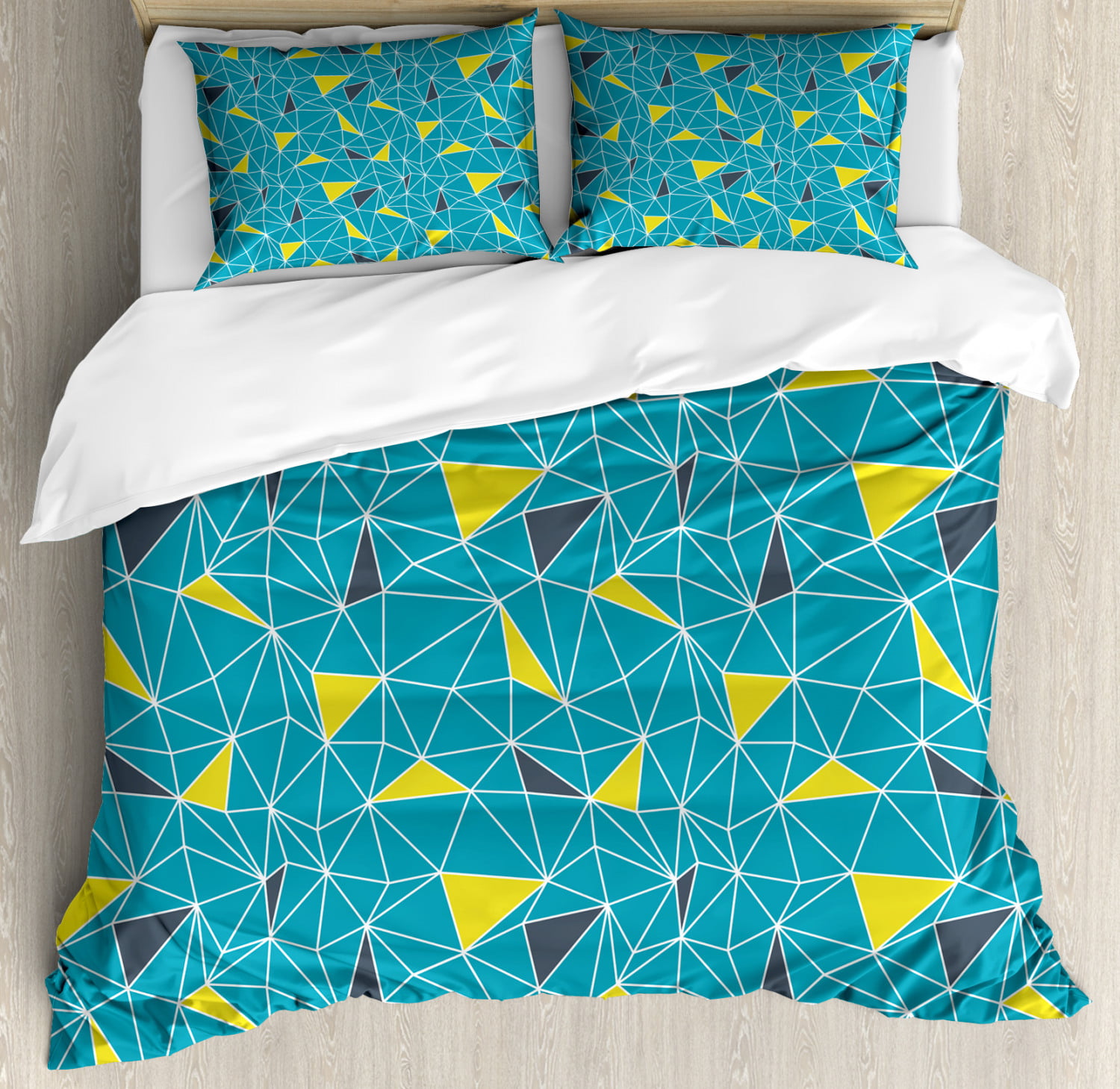 Yellow And Blue King Size Duvet Cover Set Low Poly Triangular