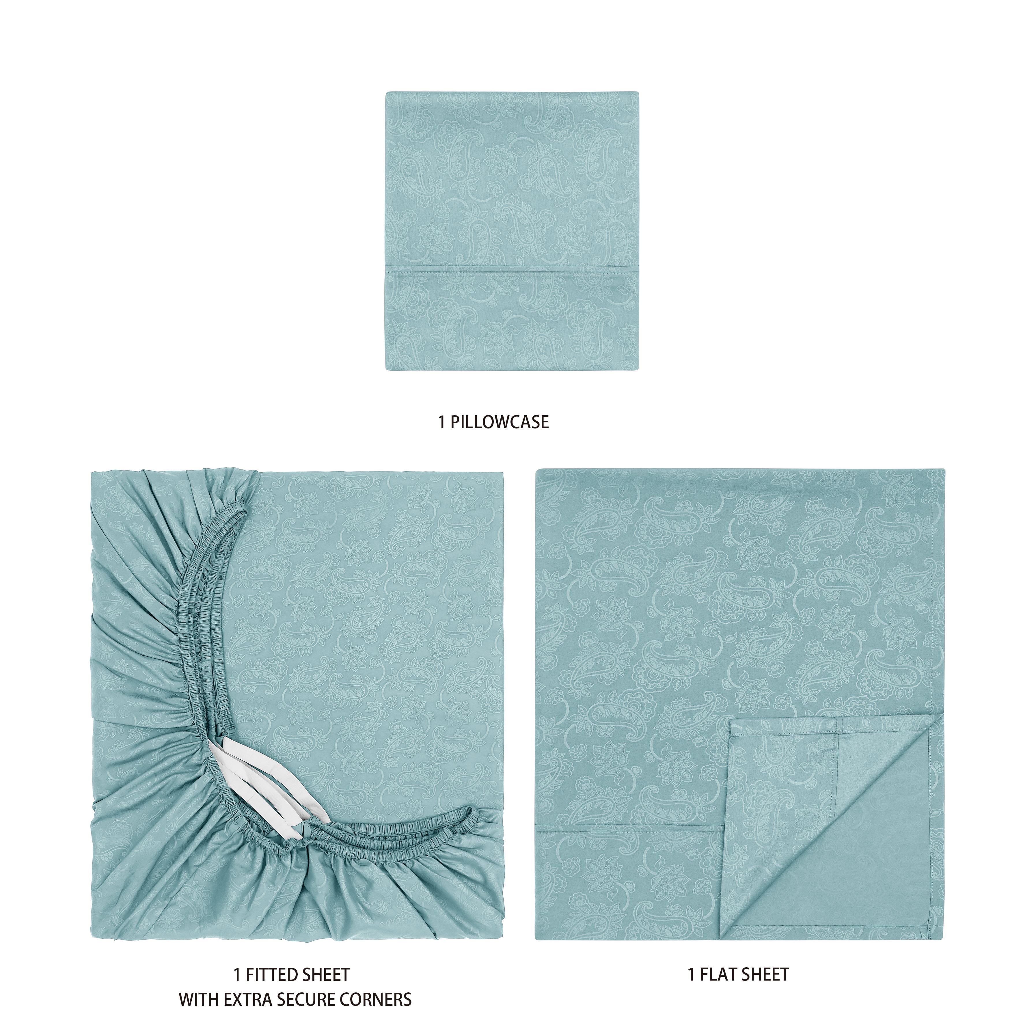 Mainstays Super Soft Brushed Microfiber Bed Sheet Set, Blue Cameo Paisley, Twin-XL, 3 Piece