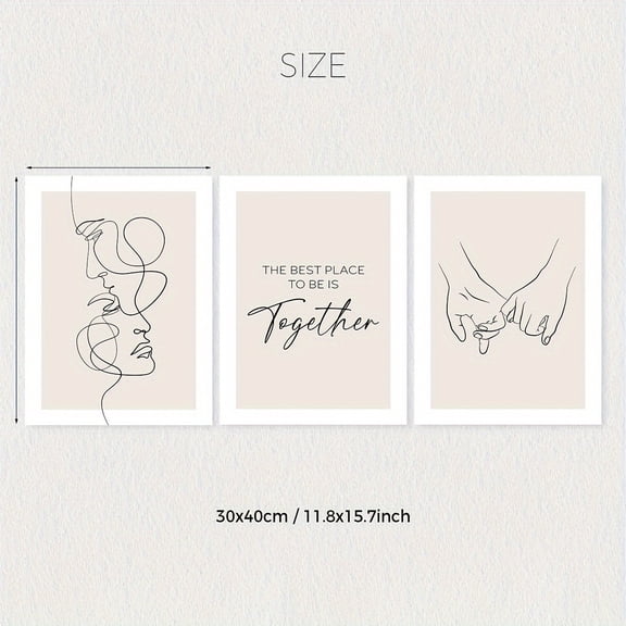 3pcs Romantic Couple Holding Hands Wall Art Decoration Painting, Simple Love Art Decoration, Minimalist Line Art Print, Minimalist Wall Art Decoration for Living Room, Modern Home Wall Art Decoratio