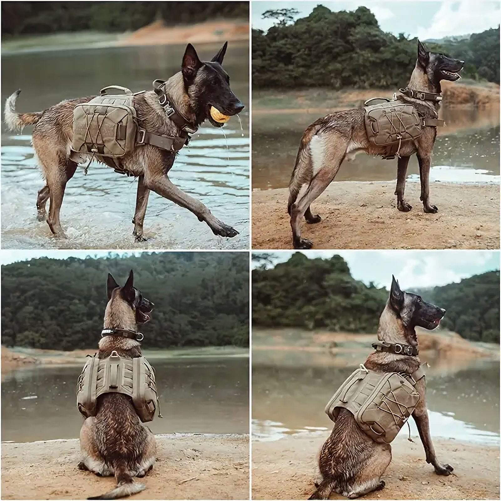 Dog Hiking Vest Adjustable Portable Multi-Pocket Vest Outdoor Camping Travel Multi-Pocket Vest Hiking Jacket for Dog with Pockets Medium Large Dogs only Black and Khaki