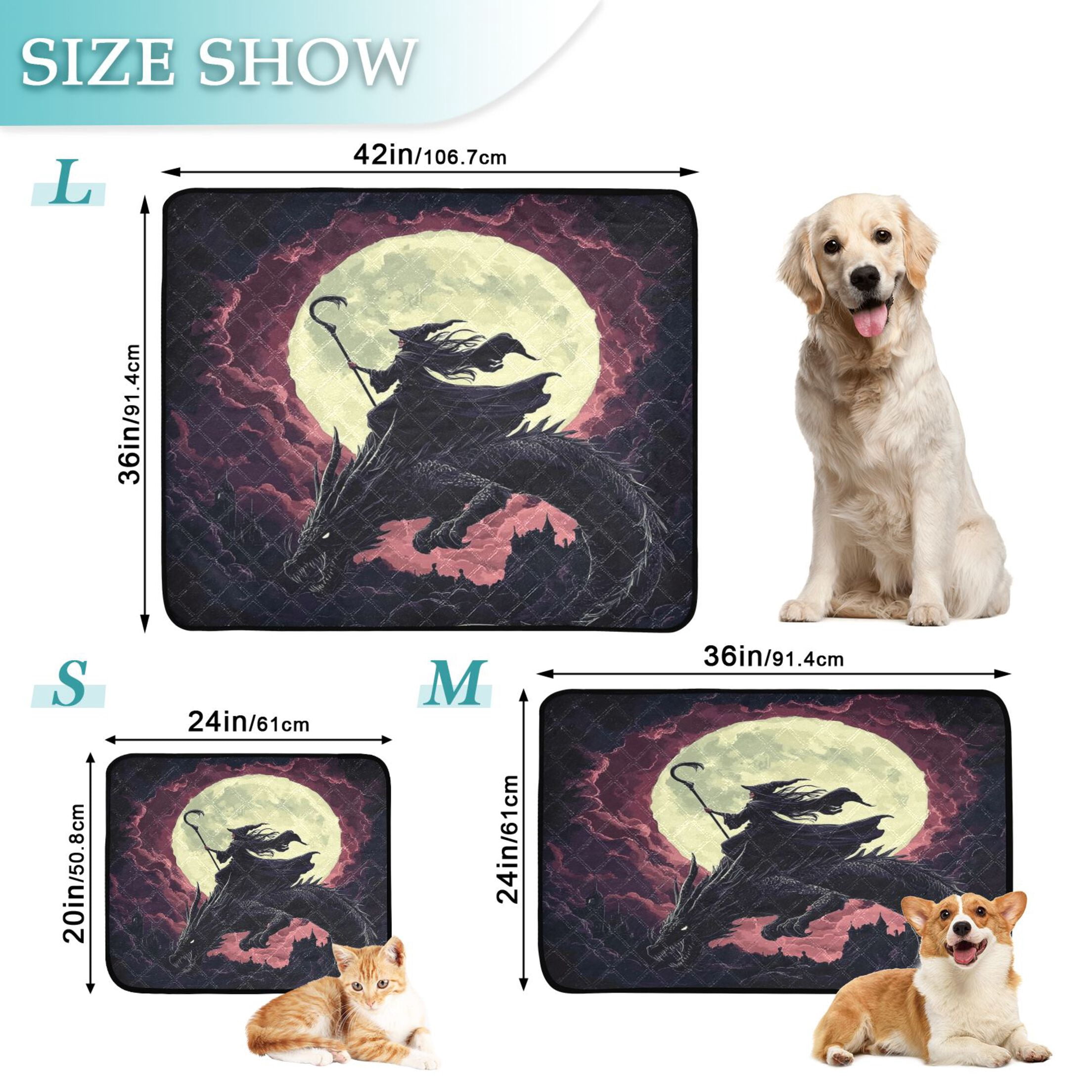 Qxltty Witches and Black Dragon Cat litter Pads Pet Set of 3 Diaper Mats Center Anti-leakage Layer Absorbent Soft and Comfortable