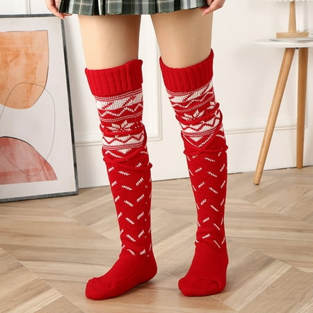 

HGWXX7 Women Casual Textured Embroidered Christmas Over Knee Stockings