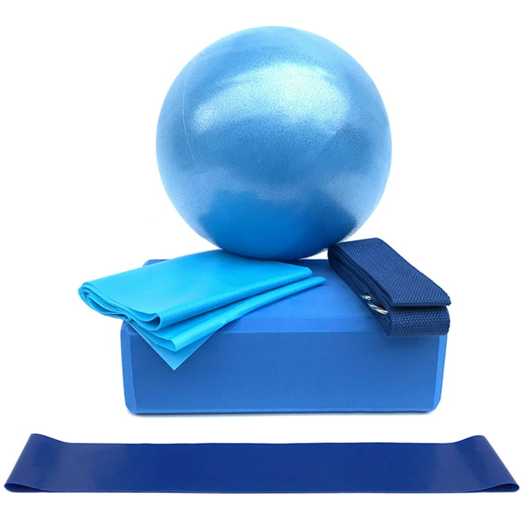 NUZYZ 5Pcs Yoga Ball Brick Stretching Strap Resistance Loop Exercise Band  Tool Set Blue 