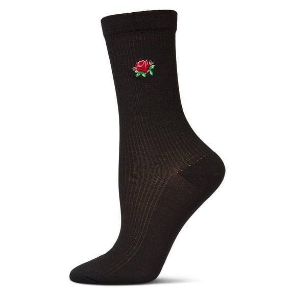 MeMoi Women's Rose Embroidered Crew Socks - Womens - Female, 9-11, Navy
