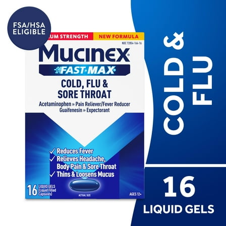 Mucinex Fast-Max Cold and Flu Sore Throat Liquid Gels, 16 ct