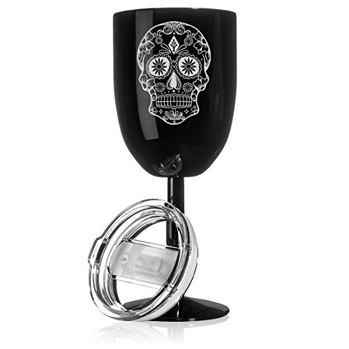 Wine Tumbler Glass Double Wall Vacuum Insulated Stainless Sugar Candy Skull