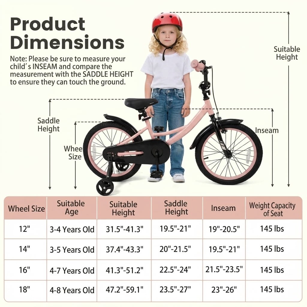 Redsmile 12 Inch Kids Bike for Boys Girls Ages 3-8, Adjustable Toddler Bicycle with Removable Training Wheels, Handbrake and Coaster Brake, 145 lb Kids Bike, Pink