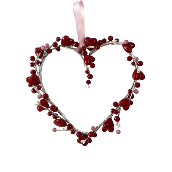SSNTSY Heart Berry Wreath Valentine's Day Wreath Artificial Heart Berry Stem for Front Door Wedding Party Anniversary Wall Decor