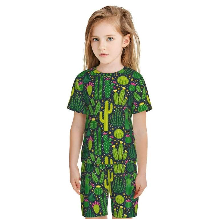 Disketp Cactus for Kids Short Sleeve Pajamas Kids Summer Pjs